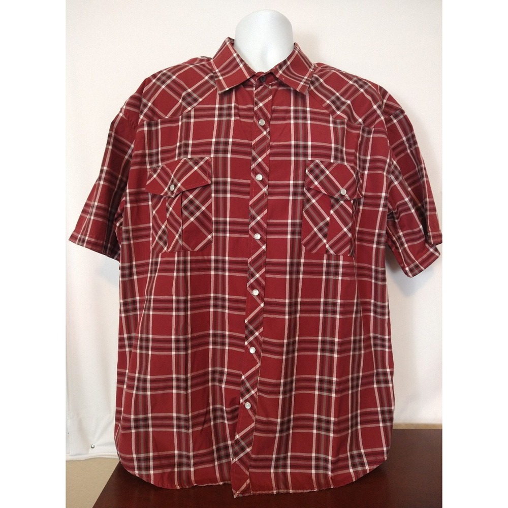Men's Coevals Club Red Plaid Pearl Snap Cowboy Snap Up Shirt 2XL